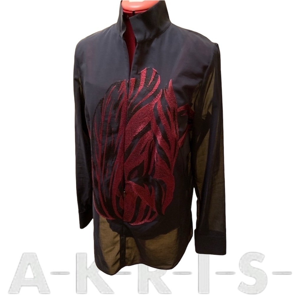 Akris Sheer Black Embroidered Zebra Top w/ Adjustable Camisole -Designer Glam!